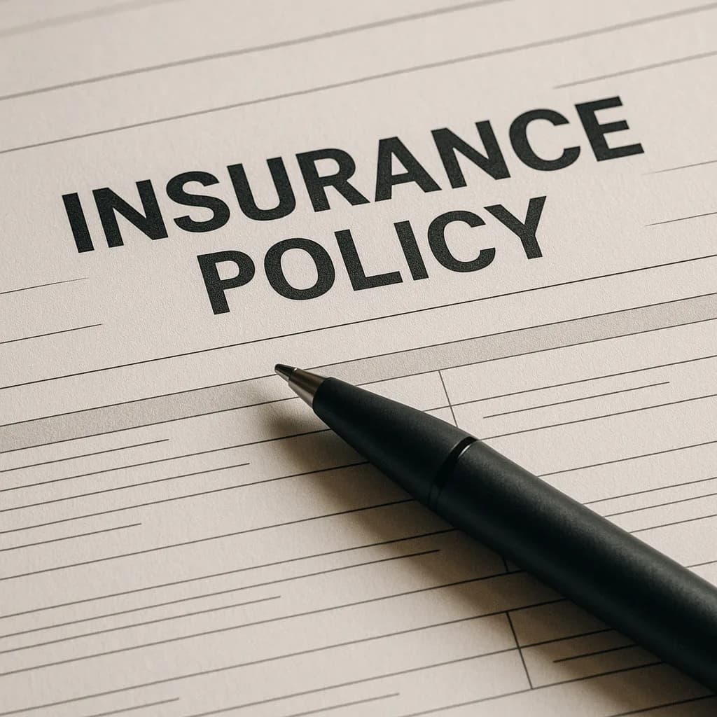 Insurance policy document with black pen resting on lined paper form